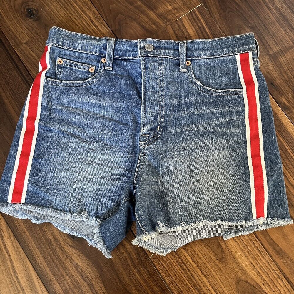 Gap 1969 High Rise Cut-Off Denim Shorts Stripe Sides Size 29 - Picture 1 of 11